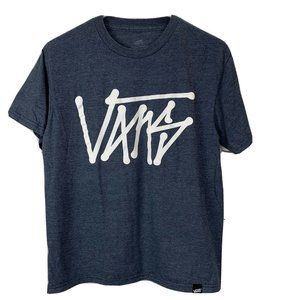 Vans T Shirt size L Blue Crew Neck Teen Boys Short Sleeve Graphic Spellout